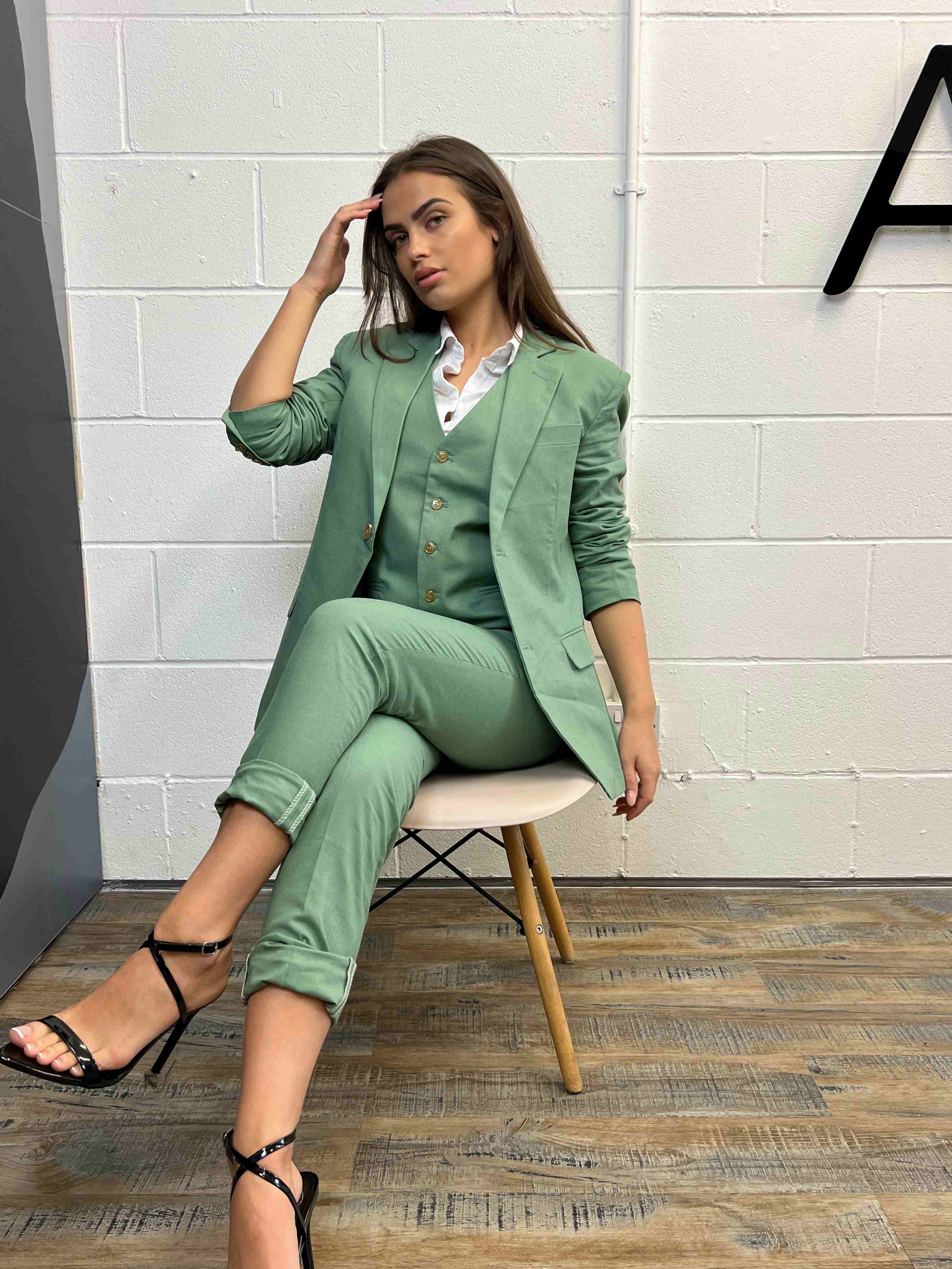 Sage Green 2 Piece Women's Linen Suit, Summer Suit